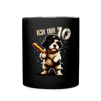 Kinder Geburtstag 10 Jahre - Baseball und Hunde - Tasse einfarbig - Schwarz - Vorne