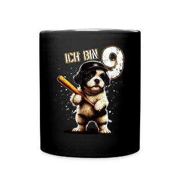 Kinder Geburtstag 9 Jahre - Baseball und Hunde - Tasse einfarbig - Schwarz - Vorne