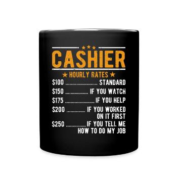 Cashier Hourly wage - Full Colour Mug - black - Front