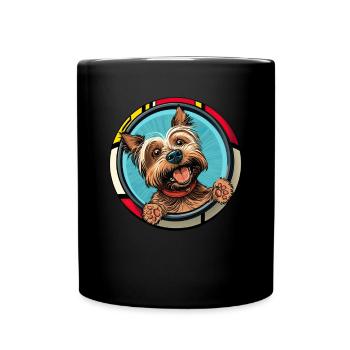 Hunde Cartoon Yorkshire Terrier Design - Tasse einfarbig - Schwarz - Vorne