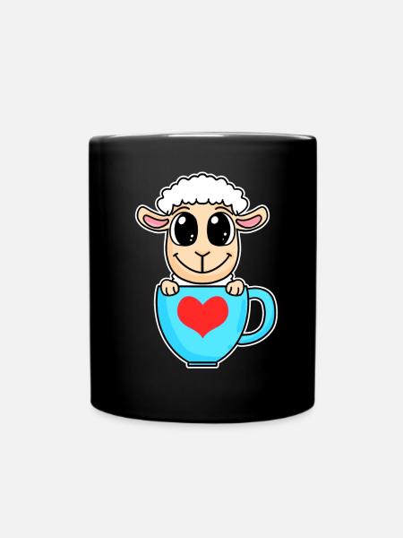 Schaf Herz Kaffee Liebe - Herz Motiv - Tasse einfarbig - Schwarz
