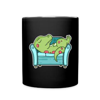 Dinosaur Bed Sleep Tired - Full Colour Mug - black - Front