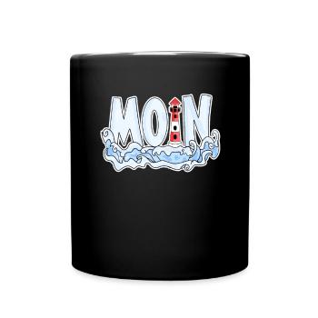 Plattdeutsch Moin Leuchtturm Küste See Meer - Tasse einfarbig - Schwarz - Vorne