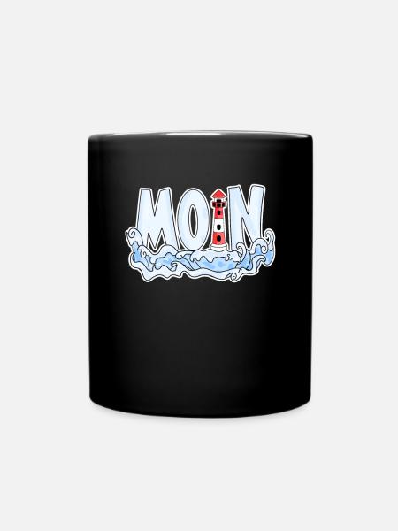 Plattdeutsch Moin Leuchtturm Küste See Meer - Tasse einfarbig - Schwarz