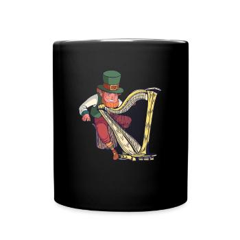 Leprechaun spielt die Harfe - St. Patricks Day - Tasse einfarbig - Schwarz - Vorne