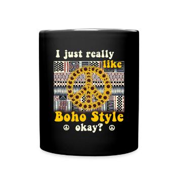 Hippie Peace Groovy Flowerpower Boho Woodstock - Full Colour Mug - black - Front
