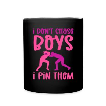 Je ne chasse pas les garçons. Je les épingle. Lutter - Mug uni - noir - Devant
