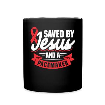 Sauvé par Jésus et un stimulateur cardiaque. - Mug uni - noir - Devant