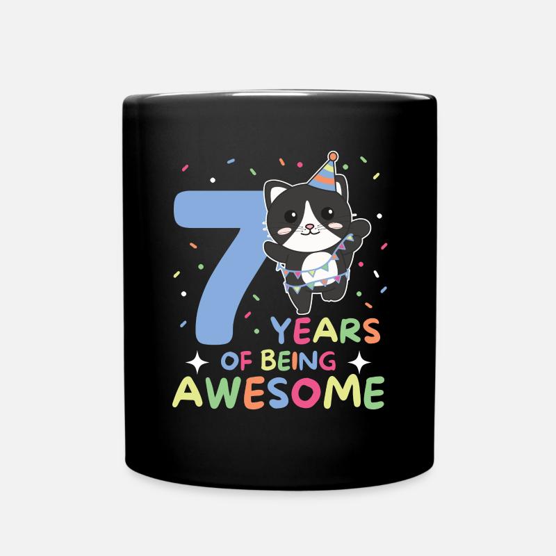 Katze zum 7. Geburtstag Kinder sieben Jahre alt - Tasse einfarbig - Schwarz
