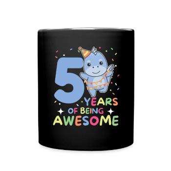 Dino for 5th birthday children five years old - Full Colour Mug - black - Front