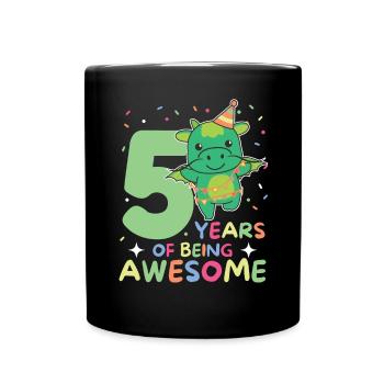 Drache zum 5. Geburtstag Kinder fünf Jahre alt - Tasse einfarbig - Schwarz - Vorne