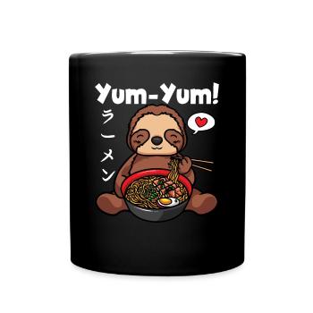 Yum Yum Japan Anime Ramen Noodle Sloth - Full Colour Mug - black - Front