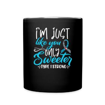 T1D Diabetes Awareness Month Blue Ribbon - Full Colour Mug - black - Front