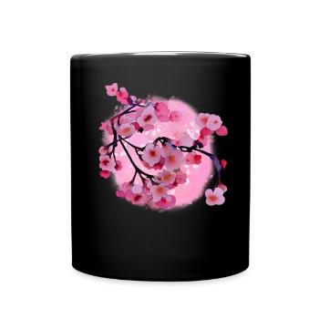 Japanische Kirschblüten Kunst - Tasse einfarbig - Schwarz - Vorne