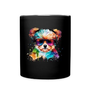 Süsser kleiner Gamer Hund Für Hundeliebhaber Bunt - Tasse einfarbig - Schwarz - Vorne
