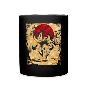 Neunschwänziger Fuchs Japanische Retro Kunst - Tasse einfarbig - Schwarz - Vorne