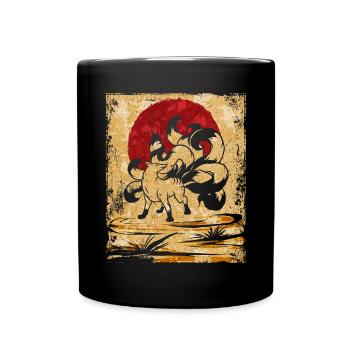 Neunschwänziger Fuchs Japanische Retro Kunst - Tasse einfarbig - Schwarz - Vorne