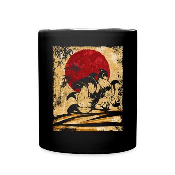 Neunschwänziger Fuchs Japanische Retro Kunst - Tasse einfarbig - Schwarz - Vorne