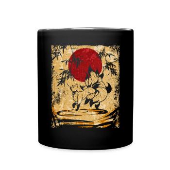 Neunschwänziger Fuchs Japanische Retro Kunst - Tasse einfarbig - Schwarz - Vorne