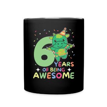 Drache zum 6. Geburtstag Kinder sechs Jahre alt - Tasse einfarbig - Schwarz - Vorne