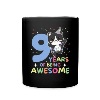Cat for 9th birthday children nine years old - Full Colour Mug - black - Front