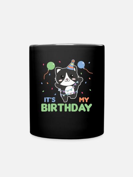 Cat for children's birthday it's my birthday - Full Colour Mug - black