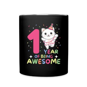 Cat for 1st birthday for children one year old - Full Colour Mug - black - Front