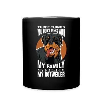 Lie down with my family at my Rottweiler - Full Colour Mug - black - Front