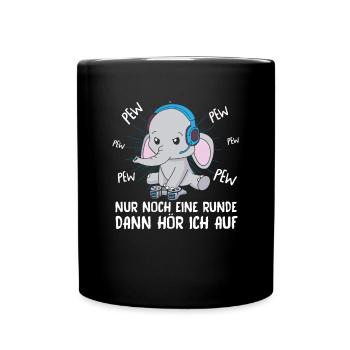Nur Noch Eine Runde Zocken Gamer Elefant - Tasse einfarbig - Schwarz - Vorne