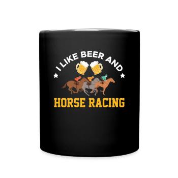 J’aime la bière et la chemise de course de chevaux - Mug uni - noir - Devant