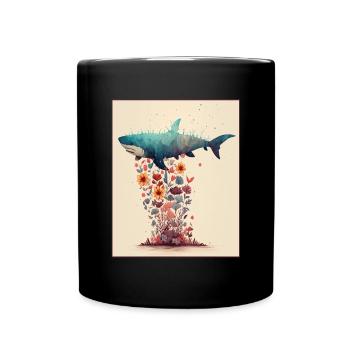 Shark Ocean Plants Flowers Maritime Deep Sea Climate - Full Colour Mug - black - Front