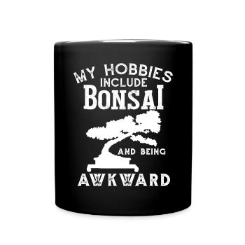 Zu meinen Hobbys gehören Bonsai - Tasse einfarbig - Schwarz - Vorne