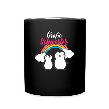 Große Schwester Pinguine Geschwister Regenbogen - Tasse einfarbig - Schwarz - Vorne