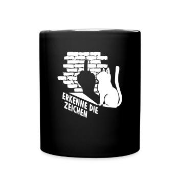 Lustige Katze Erkenne die Zeichen Mittelfinger - Tasse einfarbig - Schwarz - Vorne