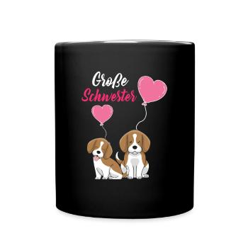 Große Schwester 2023 Hund Ballon Herz - Tasse einfarbig - Schwarz - Vorne