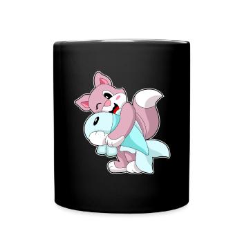 Katze Fisch - Tasse einfarbig - Schwarz - Vorne