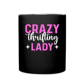 Crazy thrifty lady. Second-hand shop. - Full Colour Mug - black - Front