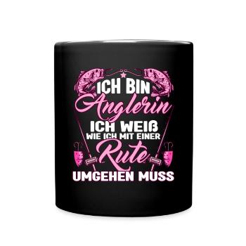 Anglerin Angel Fischerin - Tasse einfarbig - Schwarz - Vorne