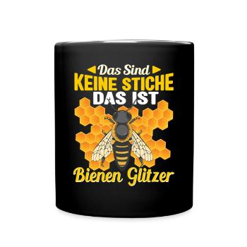 Imker sind keine Stiche das ist Bienen Glitzer - Tasse einfarbig - Schwarz - Vorne