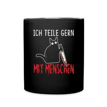 Ich Teile Gerne MitMenschen Schwarze Katze Messer - Tasse einfarbig - Schwarz - Vorne
