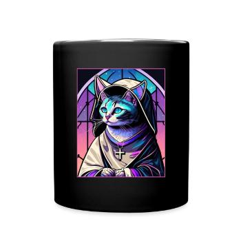 Cat Nun Church Vaporwave Religion Chaton - Mug uni - noir - Devant
