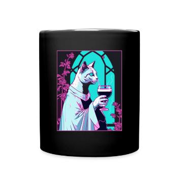 Cat Nun Church Vaporwave Religion Chaton - Mug uni - noir - Devant