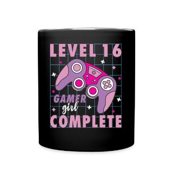 16. Geburtstag Level 16 Complete Gamer Girl - Tasse einfarbig - Schwarz - Vorne