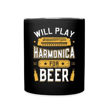 Will Play Harmonica For Beer - Harmonica Player - Full Colour Mug - black - Front