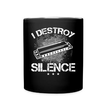 I Destroy Silence - Harmonica Player - Full Colour Mug - black - Front