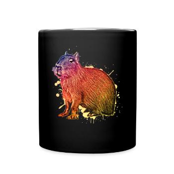Capybara Wasserschwein Bunt - Tasse einfarbig - Schwarz - Vorne