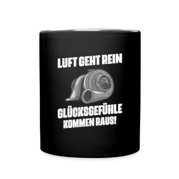 Luft geht rein Glücksgefühle kommen raus! - Tasse einfarbig - Schwarz - Vorne