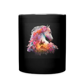Pferd Blumen Reiter Western Wildpferd Berge - Tasse einfarbig - Schwarz - Vorne