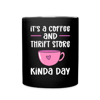 Es Ist Ein Kaffee- Und Secondhand -Laden. Sparsam - Tasse einfarbig - Schwarz - Vorne