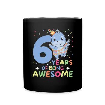 Dino for 6th birthday children six years old - Full Colour Mug - black - Front